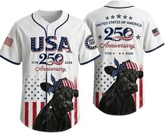USA 250th Anniversary Baseball Jersey Patriotic Cow Bandana Unisex Adult & Kids