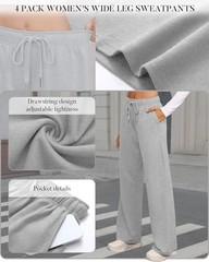 4 Pack Women’s Wide Leg Sweatpants Drawstring Lounge Joggers Women Straight XXL