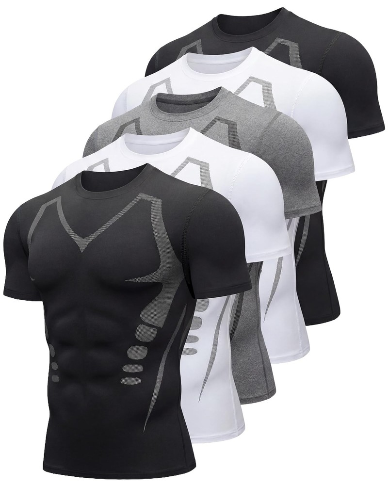 5/3 Pack Mens Workout Shirts Short Sleeve Black &White Tee Gym Moisture Wicki…