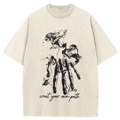 100% Cotton Oversized T-Shirt, Smoke Hand Art Vintage Streetwear Unisex Tee
