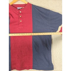 VTG North Crest Mens XL Henley Shirt Colorblock Ribbed Navy Burgundy Long Sleeve