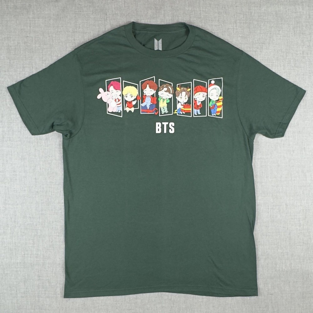 BTS Tiny Tan Shirt Mens Large Green K-Pop Bangtan Boys Christmas Holiday
