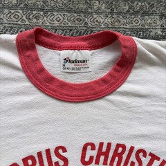 Vtg 80s Corpus Christi Cougar Ringer T Shirt Paper Thin White Red Mens Medium