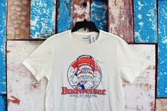 Unisex Old Navy T-Shirt Budweiser Graphic Tee Crew Neck MEDIUM Sea Salt NEW