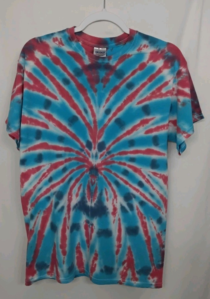 New Tie Dye Men’s T-Shirt Red Blue Adult Medium Multicolor Summer Spider
