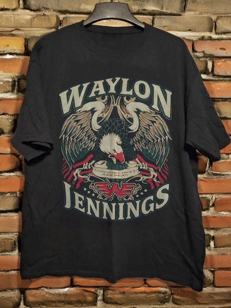 Waylon Jennings Outlaw Country Eagle Black T-Shirt Unisex Black Cotton T-Shirt
