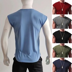 Mens Workout Tank Top Sleeveless Round Neck Gym Bodybuilding Cut Off T Shirts
