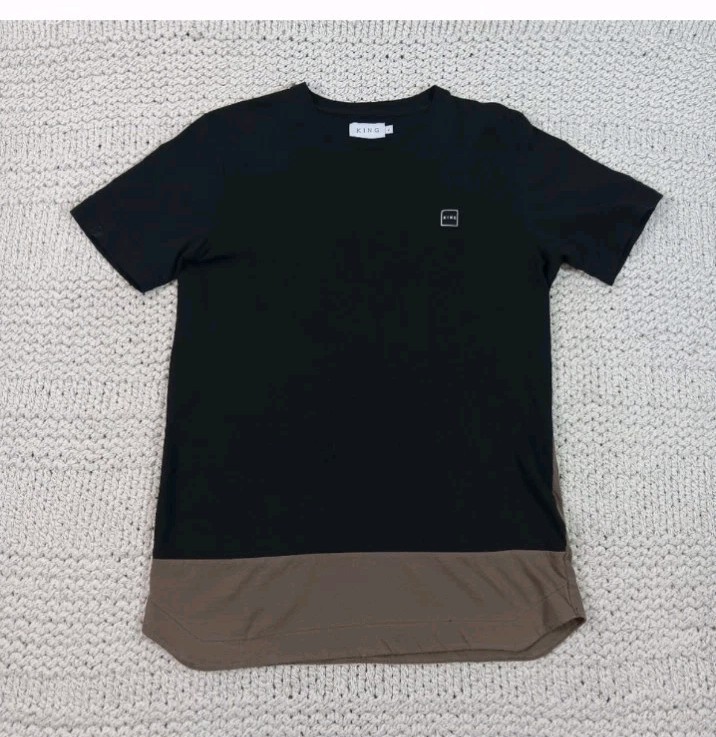 King Men’s Color Block Black And Brown Contrast Hem Short Sleeve Casual Shirt