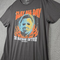 HALLOWEEN 2 MICHAEL MEYERS SHIRT LARGE GRAY ORANGE MOVIE CASUAL HORROR NWT