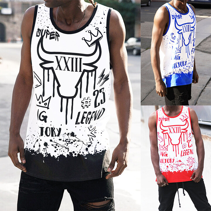 Victorious Men’s Casual Bull Legend Graffiti Graphic Tank Top TT107