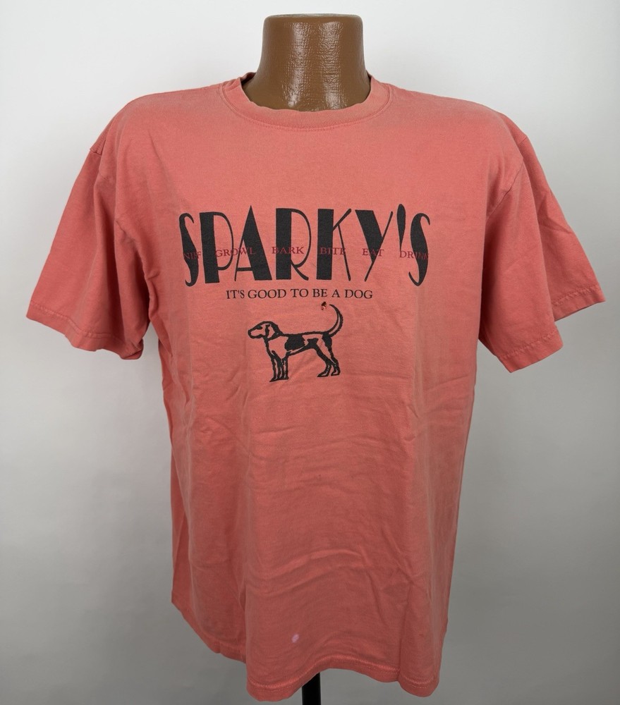 Vintage Bar Shirt Mens Large Faded Salmon Pink Dog T-shirt Funny Tee Distressed