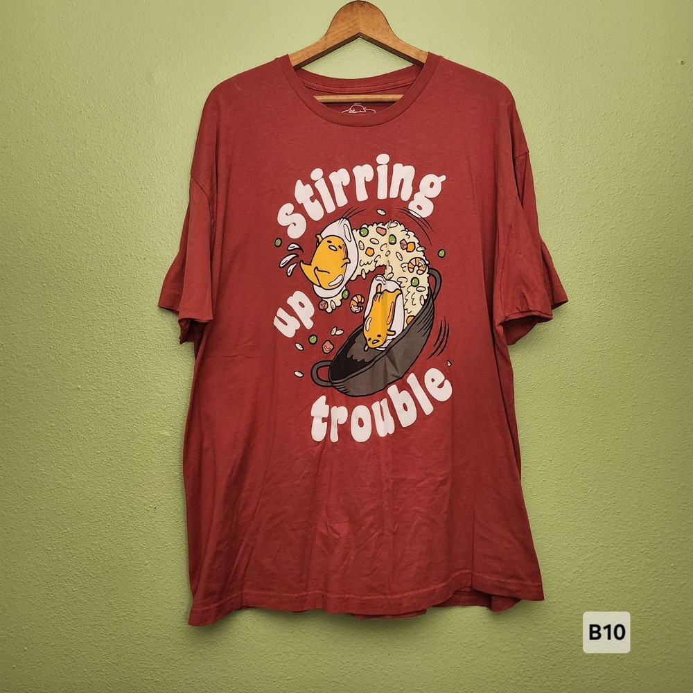 Sanrio Graphic Tshirt Gudetama “Stirring up Trouble” Maroon Unisex Adult Sz 2XL