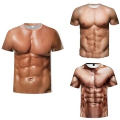 Men’s Casual Fake Muscle Printed Tops for Sports Parties and Daily Use