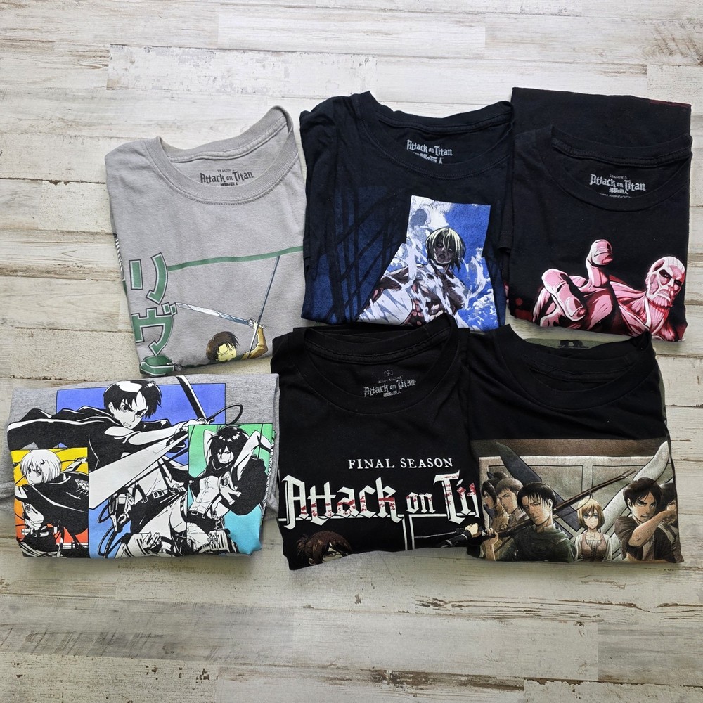 Lot of 6 Attack on Titan Anime Graphic T-Shirt Lot Size Adult MED