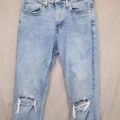 & Denim Slim Taper Cropped Distressed Light Blue Jeans Men Size | 32 / 32