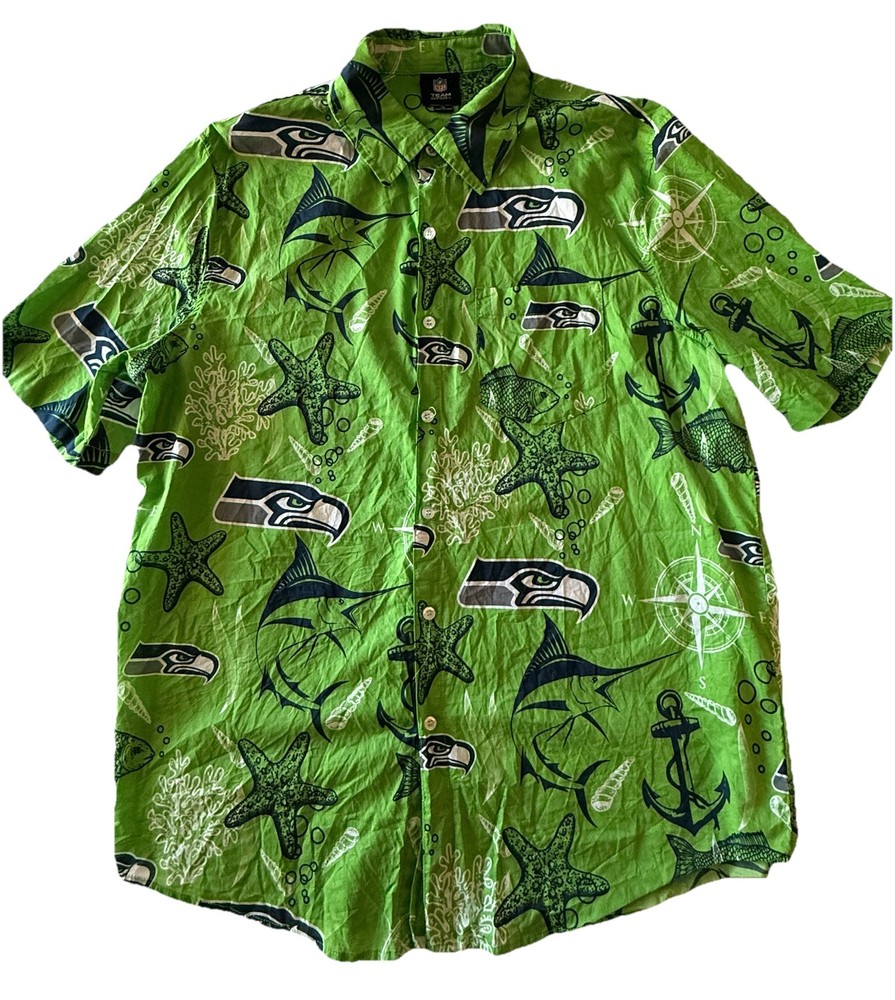 Seattle Seahawks Hawaiian Shirt Mens XL NFL Team Apparel Button Up Green