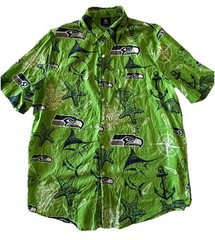 Seattle Seahawks Hawaiian Shirt Mens XL NFL Team Apparel Button Up Green