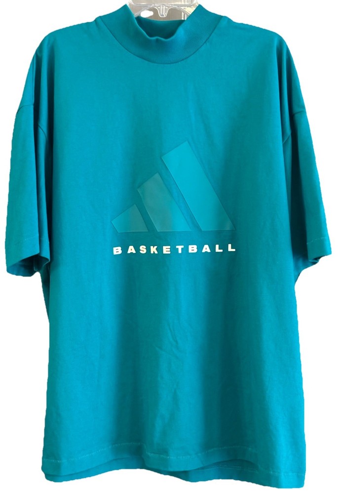 Men’s Adidas Basketball Heavyweight Boxy High Neck T Shirt Sz XL Teal Blue/Green