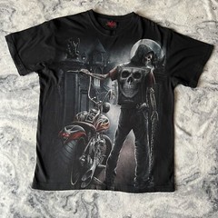 Spiral Black Grim Reaper Double Sided Graphic Print Horror Gothic Biker Tshirt S
