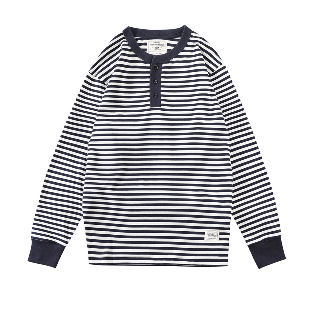 Mens Classic Henry Shirt Sailor Stripe T-Shirt Cotton Deck Sea Undershirt Causal