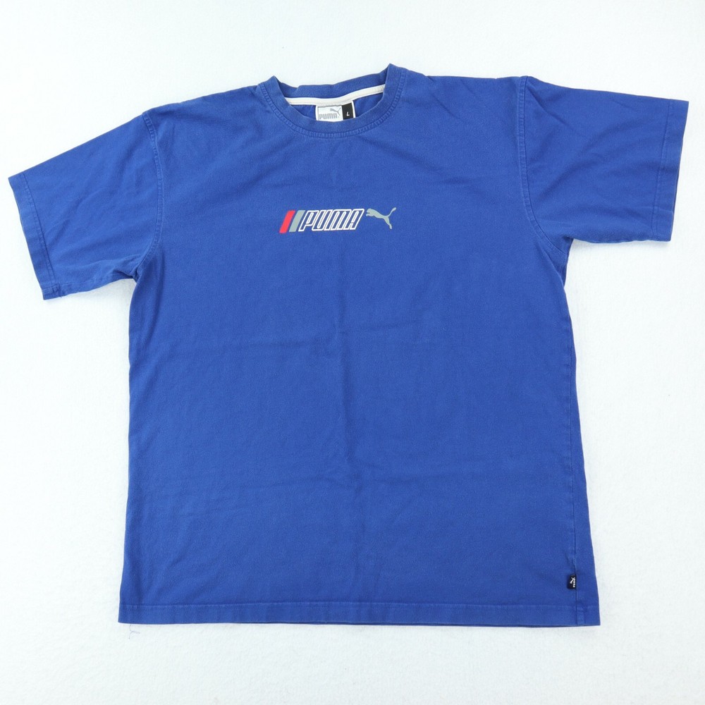 Puma Logo T-Shirt Casual Mens L Solid Blue Classic Athletic Sports Streetwear