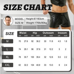 Sexy Men Zipper Mini Vest Sleeveless T-shirts Set Faux Leather Crop Tops+Shorts