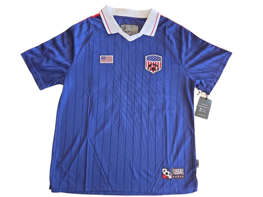 NWT Brooklyn Cloth USA Soccer Jersey Men’s L, Retro Pinstripe Collar Shirt