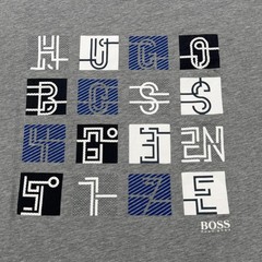 Hugo Boss Shirt Men Large Gray Short Sleeve Logo Grid Spellout Crewneck Tee Y2K