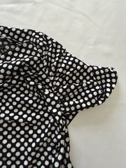 Black White Polka Dots Ruched Cap Sleeve Cowl Scoop Neck Stretchy Shirt Size L