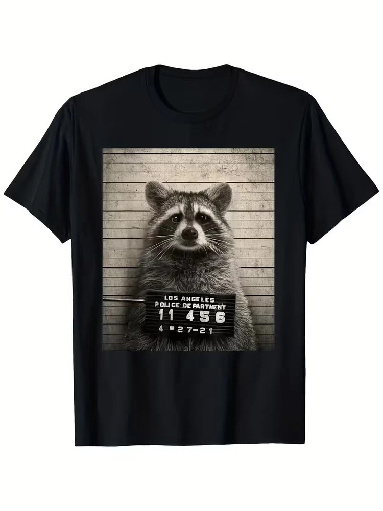 Funny Raccoon Mugshot T-Shirt Los Angeles Police Department Graphic Tee