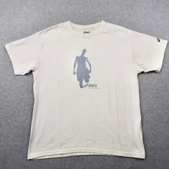 Vintage Y2K ASICS T Shirt L White Short Sleeve Sound Mind Sound Body Graphic