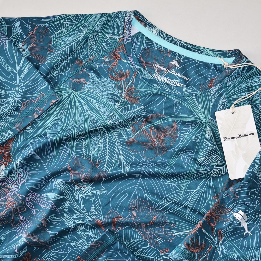 Tommy Bahama T Tee Shirt Performance Crew Palm Glow Silvery Blue SS Medium M