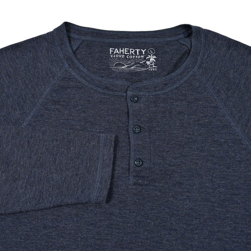 Faherty Cloud Cotton Shirt Mens Large Navy Long Sleeve Henley Pima Modal Raglan