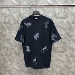 Thom Browne New Multi Animal Print Cotton Short Sleeve Navy T-Shirt Size 2XL