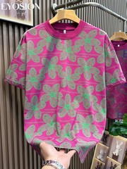 Men’s Pink Floral Print T-Shirt Casual Short Sleeve Cotton Crew Neck Summer Tee
