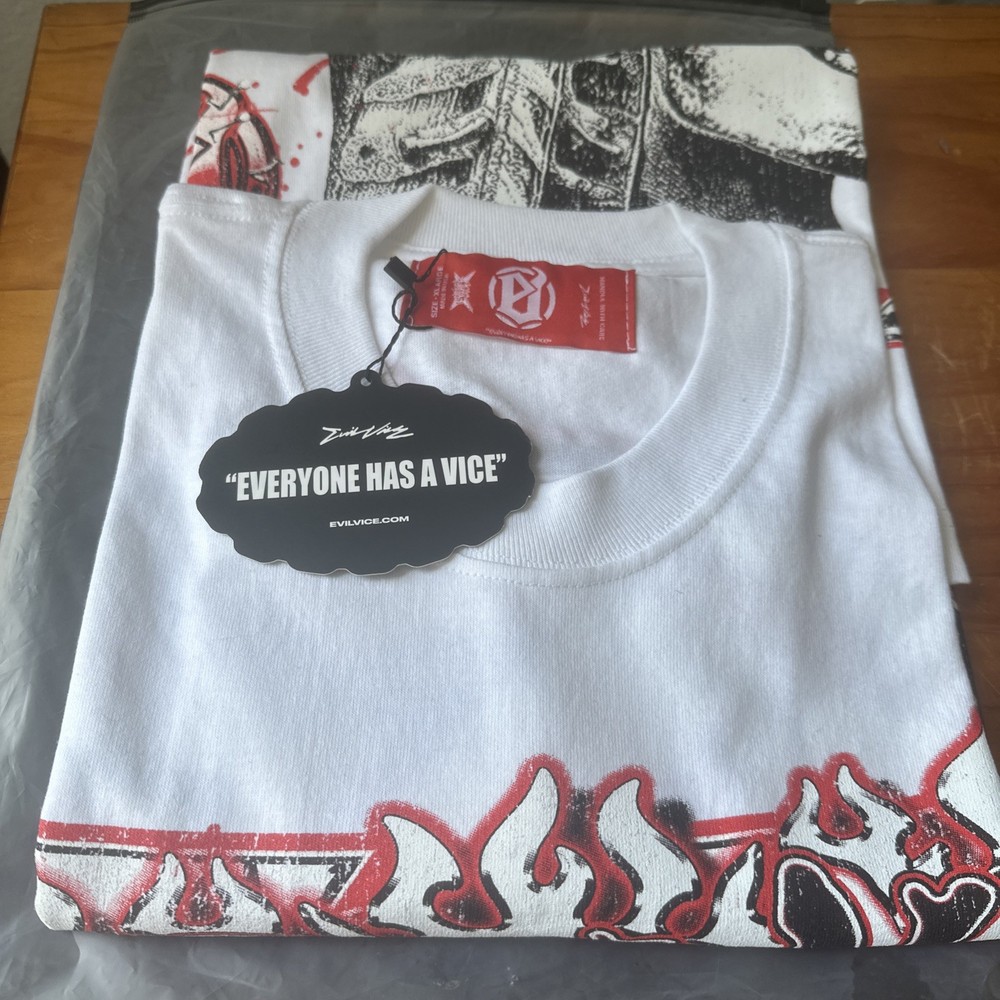 Men’s XL Evil Vice Nail Head Limited Edition Heavy Shirt White w/ Black & Red