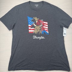 Wrangler Cowboy Riding Bull USA Flag Graphic T-Shirt Men’s XL NWT Gray