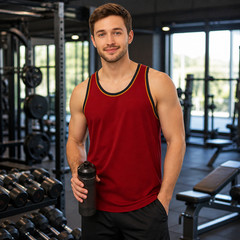Mens Cotton Gym Vest Racer Back Tank Top Sleeveless Muscle Training Workout Top