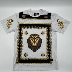 Damati Los Angeles Lion Shirt Mens Small White Gold Black Polyester Viscose