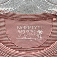 New Faherty Cloud Cotton Shirt Mens 2XL Orange Striped Soft Crew Neck Preppy Aa2