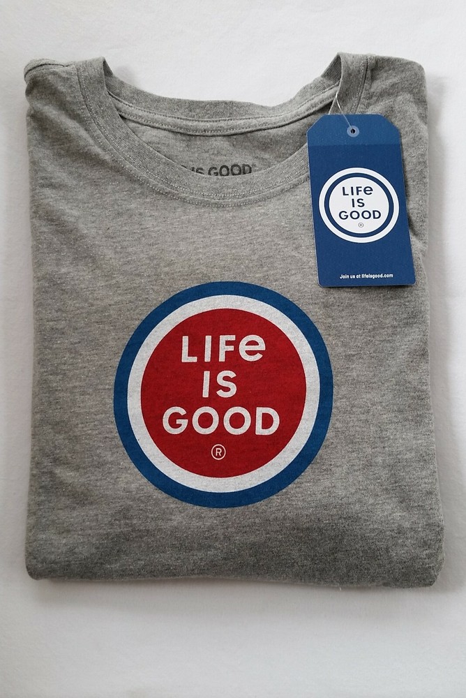 Life Is Good SS Shirt Vintage Crusher Tee LIG COIN Gray Red Blue Chest46 Mens L