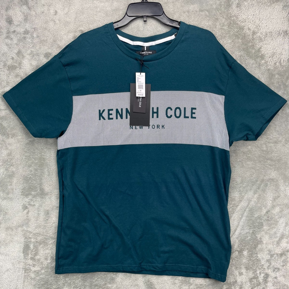NWT Kenneth Cole Men’s T-Shirt 2XL Teal Cotton Blend Short Sleeve KTXJ85TEAA3
