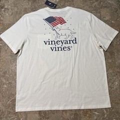 Vineyard Vines Shirt Mens 2XL White Short Sleeve Tee Dog American Flag USA NEW