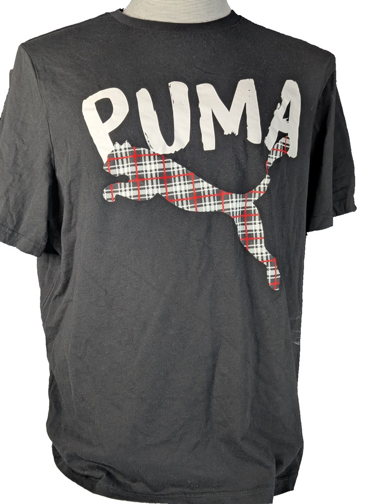 PUMA Men’s XL Black White Red T-Shirt Short Sleeve Crew Neck Athletic Graphic Te