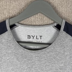 BYLT Drop Cut S/S T-Shirt Gray Maroon Raglan Large L Athletic Fit Stretch
