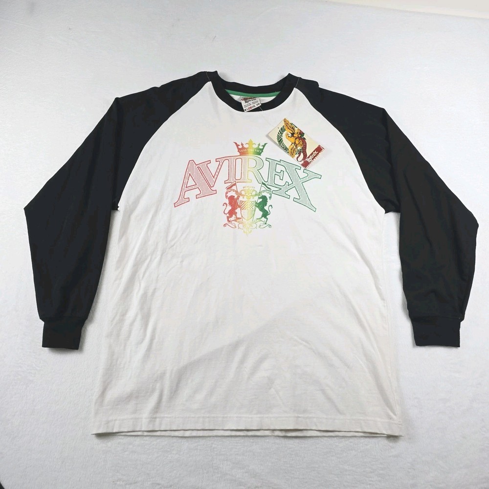 Avirex Vintage Men’s Size Extra Large XL Long Sleeve Rasta Logo Shirt New Flaws