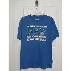 Academy Sports Sorry I’m Late My Car Was Charging Short Sleeve Crew Tee XL $20