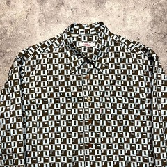 S.Oliver Geometric Pattern Print Blue Brown Long Sleeve Button Up Shirt Size M
