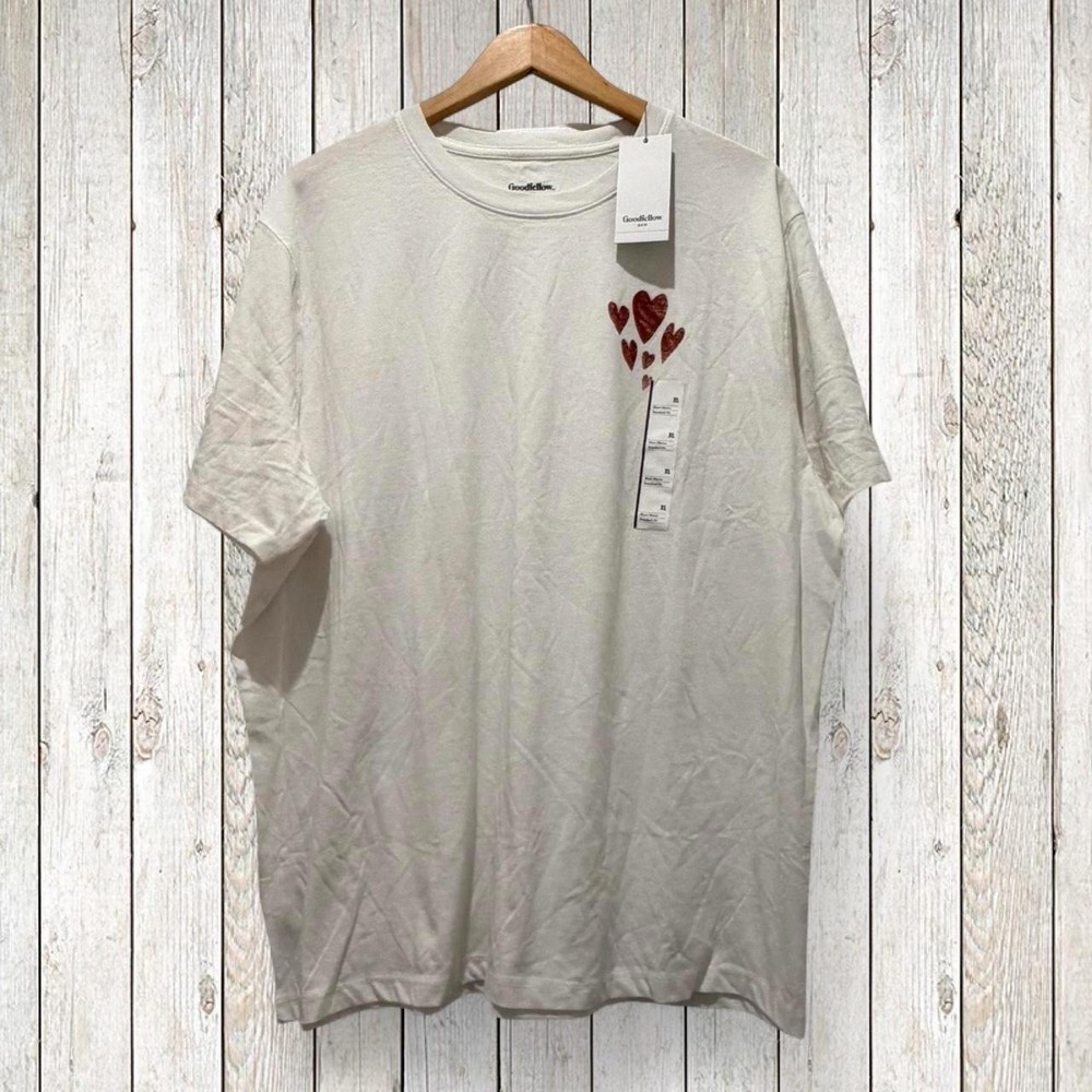 Goodfellow & Co Heart Graphic T-Shirt Men’s XL White NWT Short Sleeve Cotton Tee