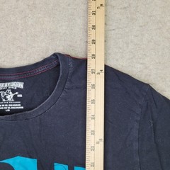 True Religion World Tour T Shirt Mens L Black Short Sleeve Blue Logo Spellout